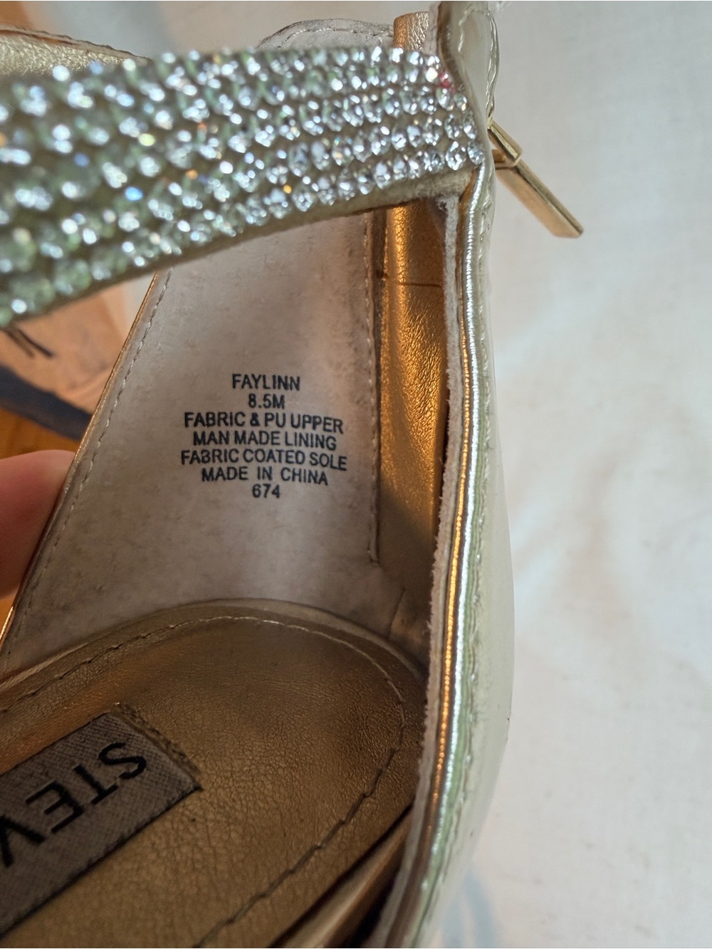 Steve Madden Faylinn 8.5 Gold Rhinestone Strappy Stiletto Heels - Picture 6 of 10